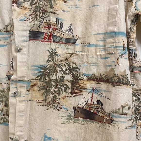 Hawaiian Button Down vintage Shirt Mens L ships sailboats Cotton Vacation Beach - Picture 3 of 8